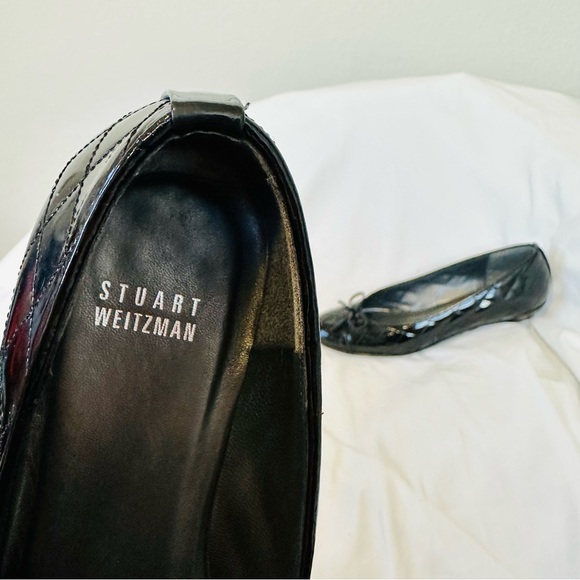 Stuart Weitzman bow quilted patent leather ballerina black flats Quilty - Picture 14 of 15